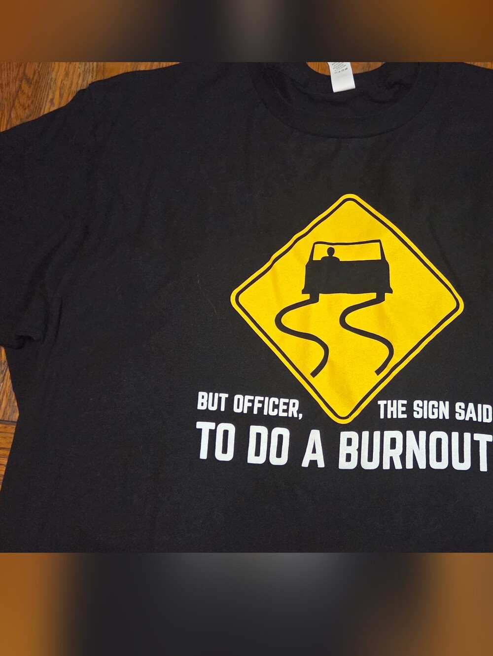 Tultex Black T-Shirt with Yellow Road Sign Graphic